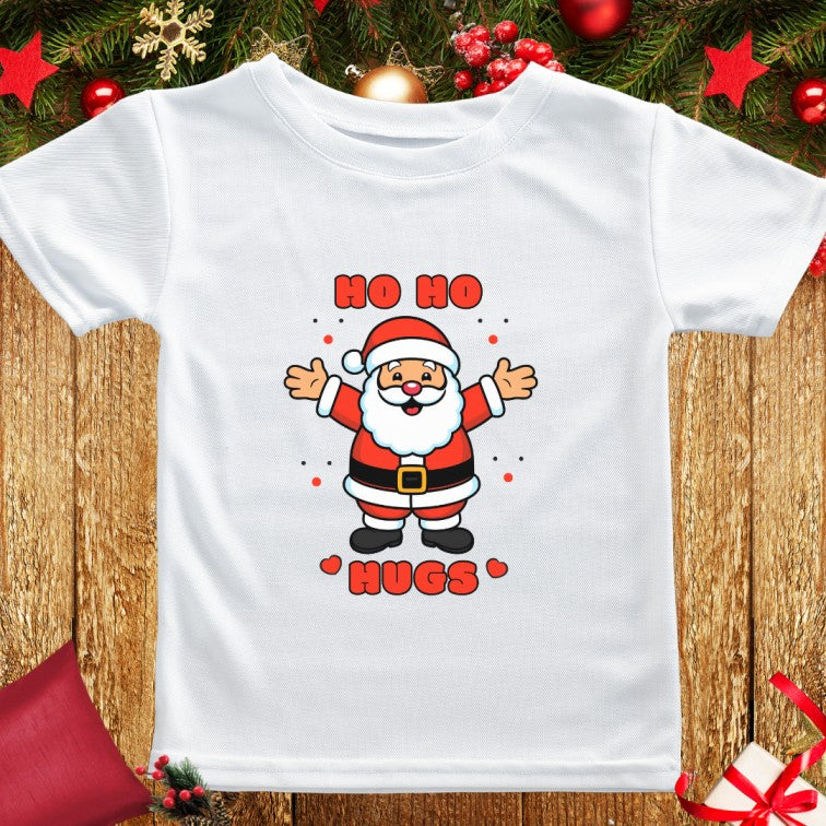 ho Ho Hugs -Cute Santa Hugging Toddlers  Girls T shirt