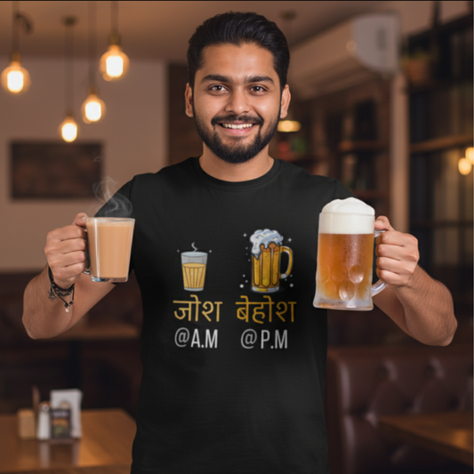 Josh at A.M( Tea). vs. Behosh at P.M( Beer)-Mens Crew classic t shirt