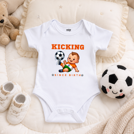 Kicking Since Birth -Football Lover Kids Rompers