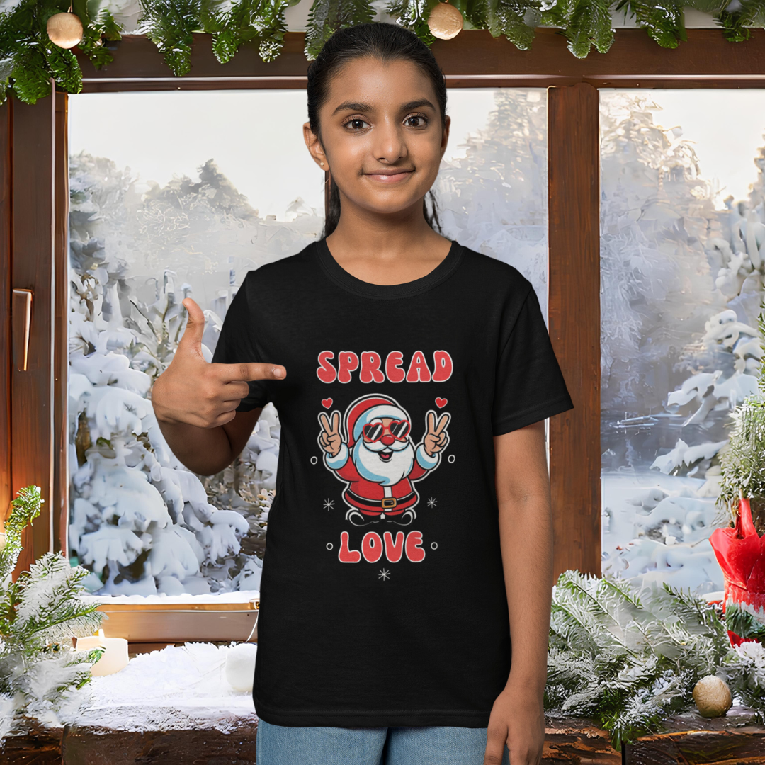 Spread Love with adorable santa -Girls t shirt