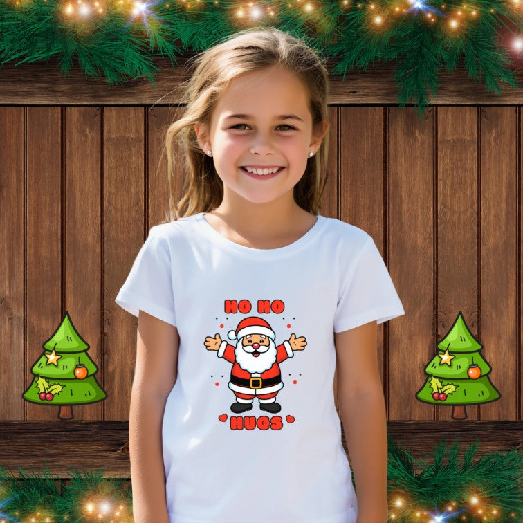 ho Ho Hugs -Cute Santa Hugging Toddlers  Girls T shirt