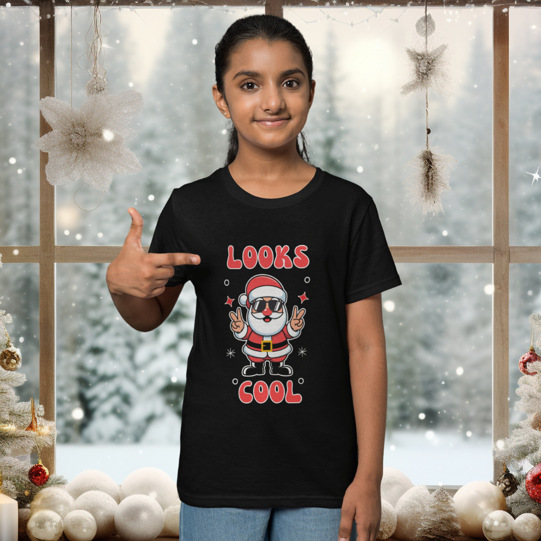 Looks cool! Adorable Santa in Black sunglasses - Girls T shirt