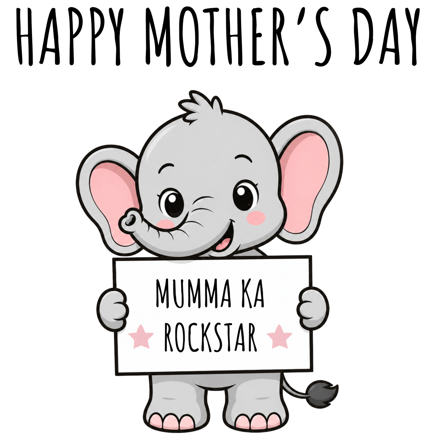 Happy Mothers day  Mamma Ka Rock start Cute Ele -Kids Crew Neck T-Shirt( 0-5yrs)