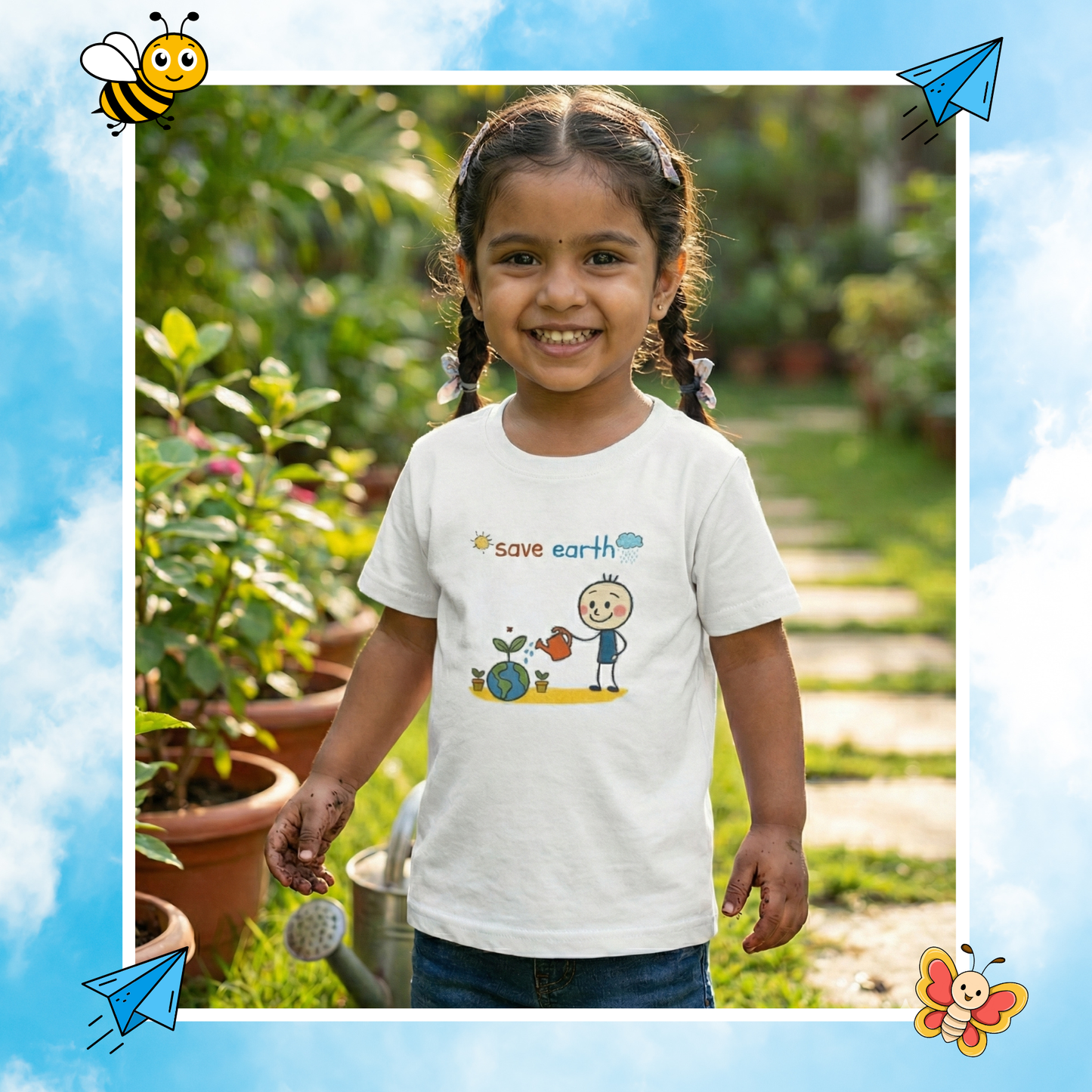 Save Earth - Plant Trees Girl's Crew Neck T-Shirt(0-5yrs)