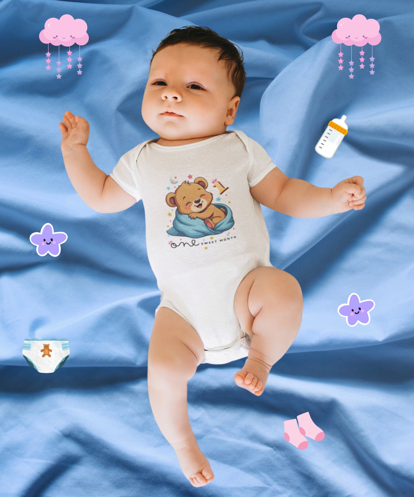 Cute Baby Bear sleeping in the blanket baby romper for 1 month old kid boy