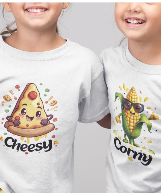 Cute Kawaii cheesy pizza for twin girl T shirt